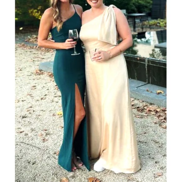 Lulus Keeper of My Heart One-Shoulder Sheath Maxi Dress Bodycon Gown in Green - Picture 4 of 6